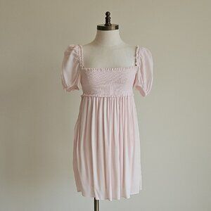 Aritzia Sundeh Baby Pink Smocked Mini Dress